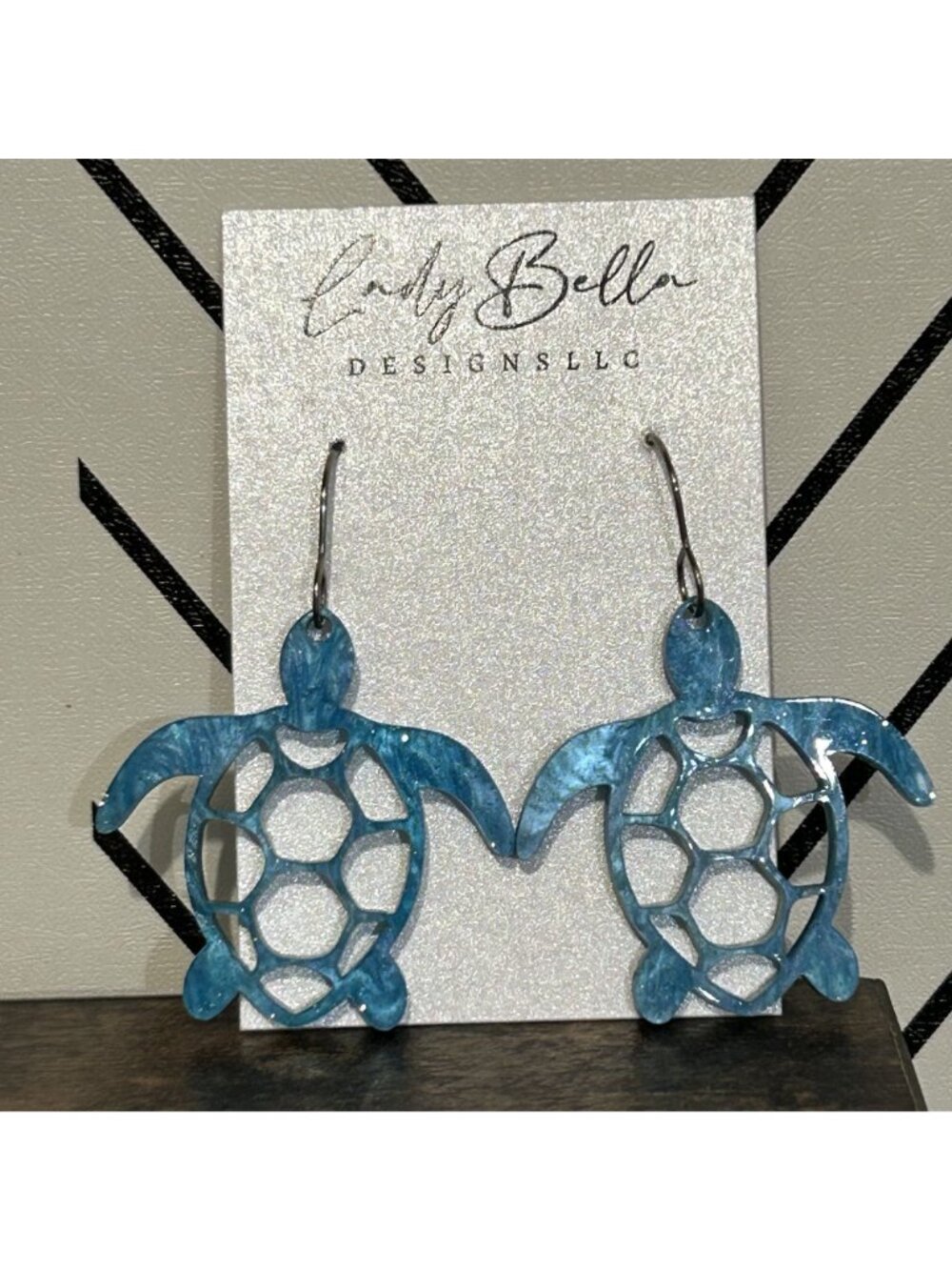 Turtle Blue Dangle Earrings Ocean Lady Bella Designs Sea Life Summer Gift NEW - Picture 9 of 12